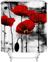 poppy ink painting art shower curtain fabric bathroom curtain flowers home decoration set with hooks machine washable 72x72 inch