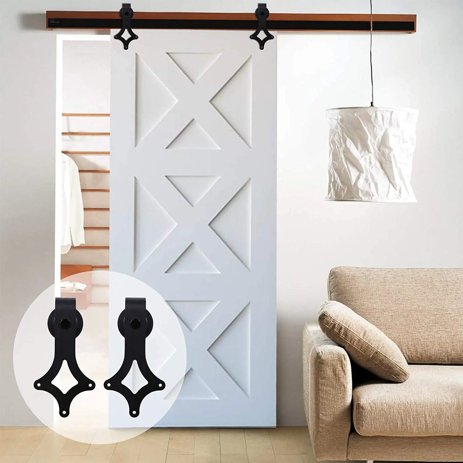 

CCJH 4FT-20FT Sliding Barn Door Hardware Kit Rail System Industrial Track Rhombus Style Roller Hanger for Single Wood Door