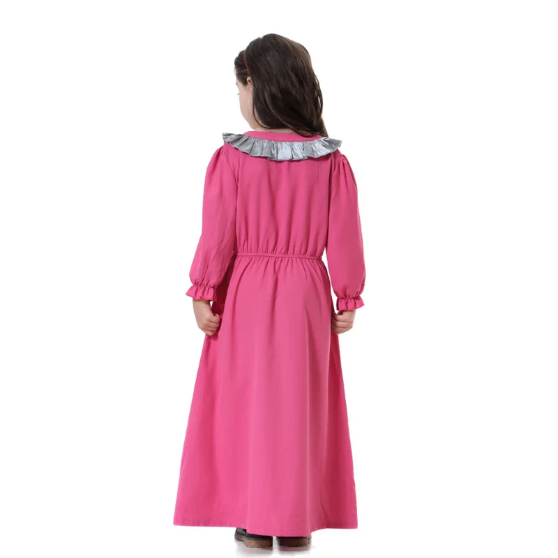 Muslim Kids Girls V-neck Long Sleeve Dress Middle East Arab Dubai Ramadan Kaftan Children Abaya Dress Islamic Robe Clothes