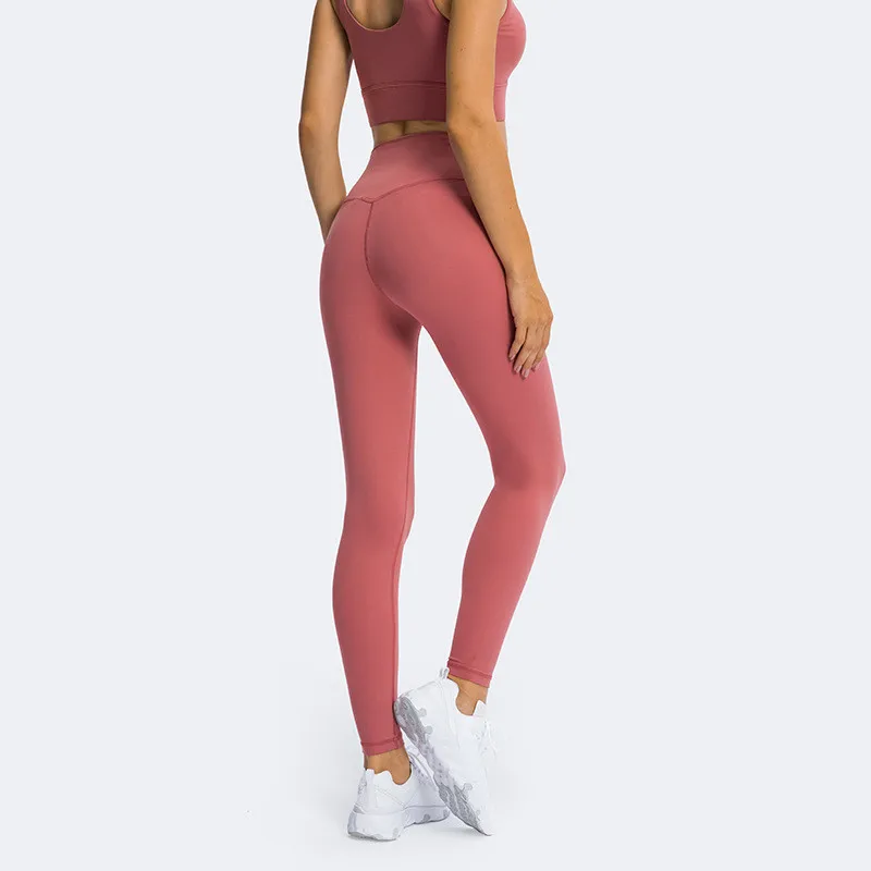 Solid Color Women Sports Pant High Waist Tight Fitness Yoga Legging Peach Squat Proof Back Waist Pocket Comprehensive Training