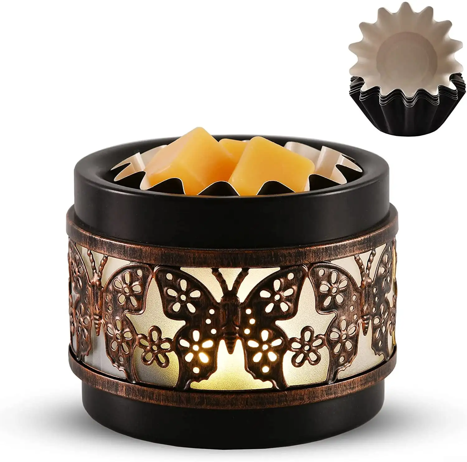 

2 in 1 Wax Melter with 5 Wax Warmer Liners, Retro Metal Scentsy Wax Warmer Candle Burner for Spa Home Decor