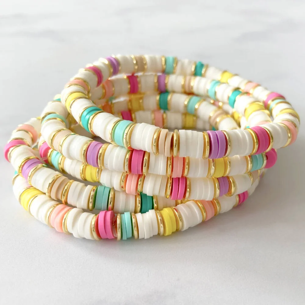 

Summer Colorful Heishi Bracelets for Women Boho Stretch Bracelet Gold Plated Spaced Beads Pulseras Y2K Jewelry Accessories