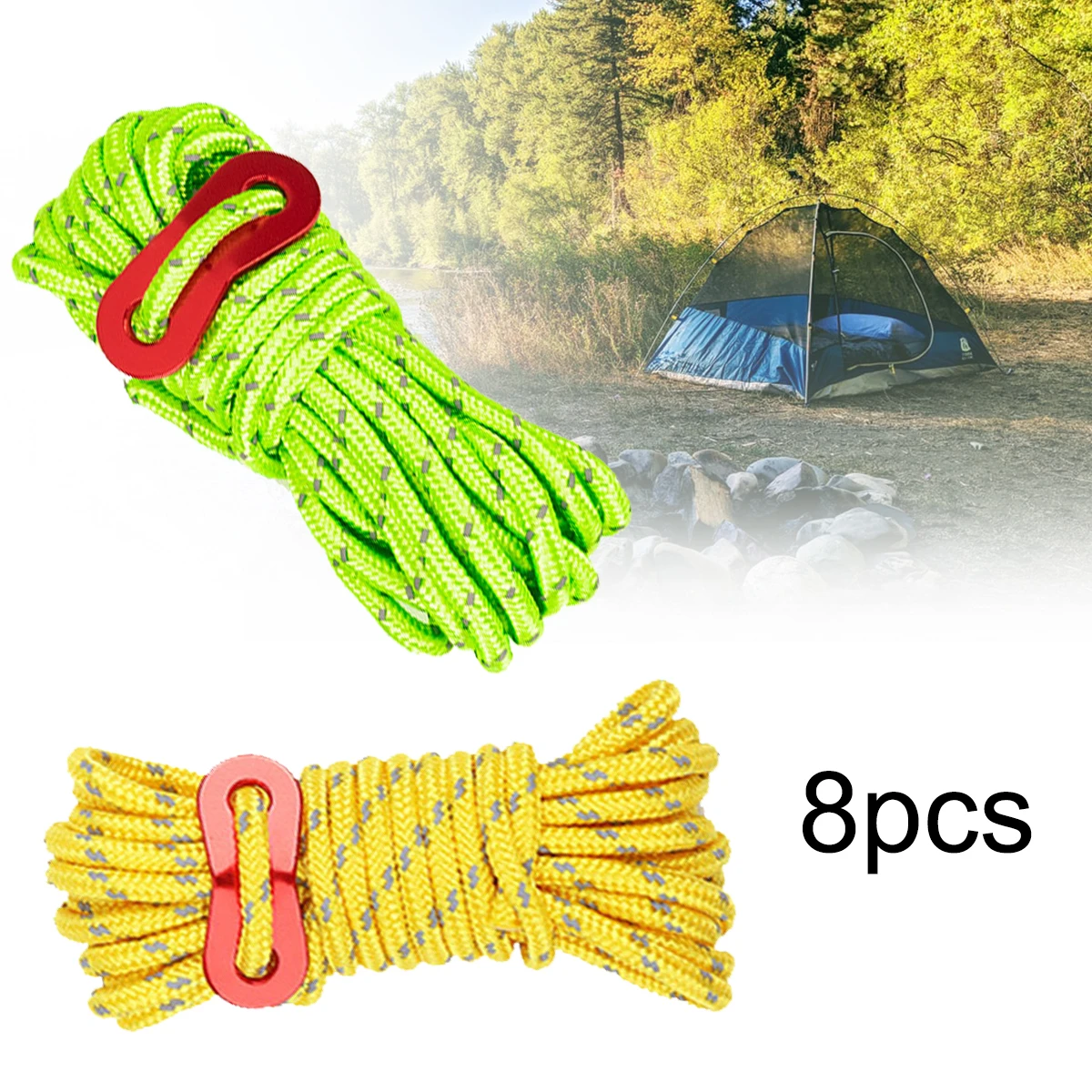 

8pcs Outdoor Tent Rope 4mm Bold Reflective Windproof Rope Canopy Pull Rope Tied Fixed Clothesline With Aluminum Alloy Buckle