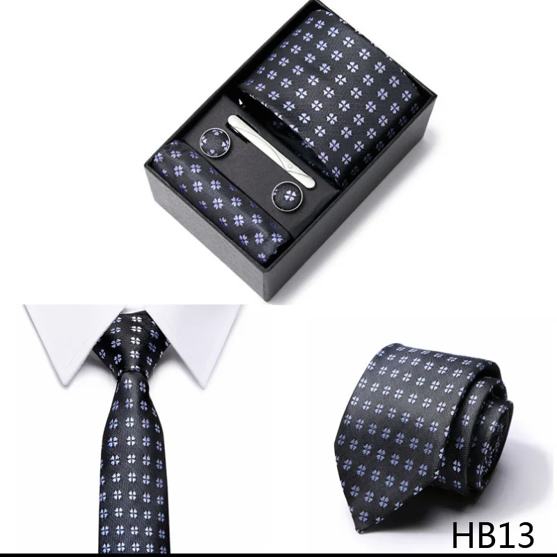 Silk Tie Handkerchief Cufflink Set Necktie Cravat Box Fit Office Wedding Striped Performance Dress Suit Accessories images - 6