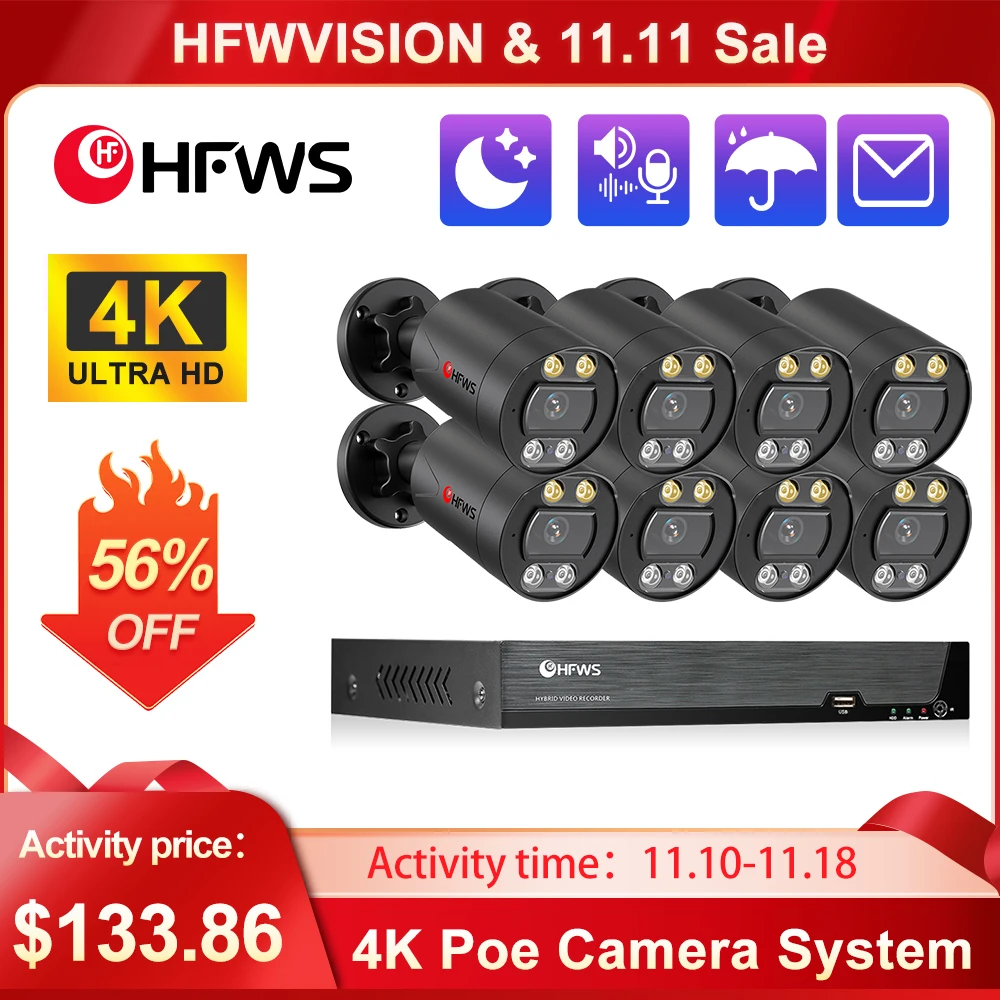 Система камер 4K Poe, комплект камер 8 Мп, настройка видеонаблюдения ...