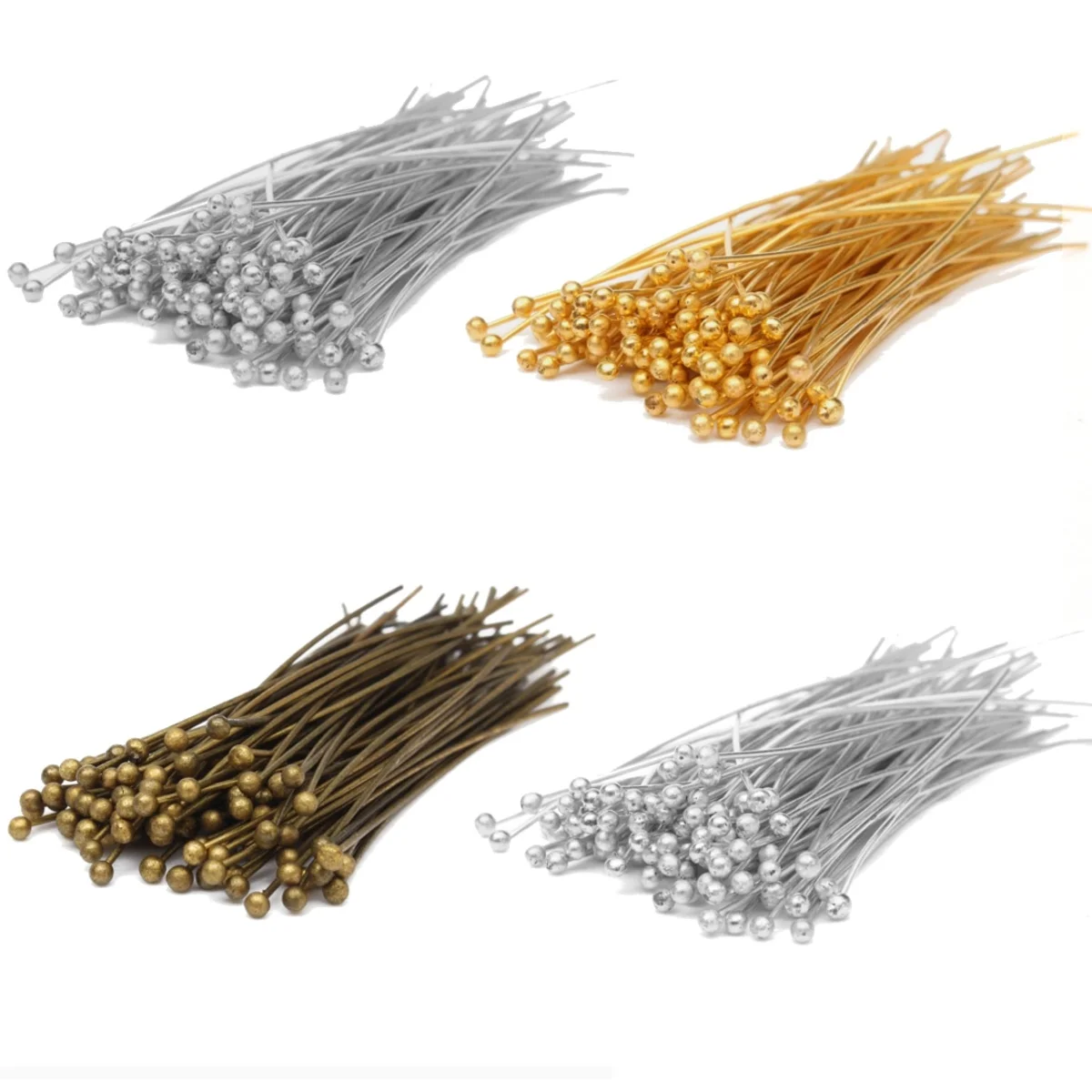 

100Pcs/bag Silver Golden Plated Pins Jewelry Making Finding Components Mwtal Headpins Eyepins Ballpins for Beads Bracelets DIY