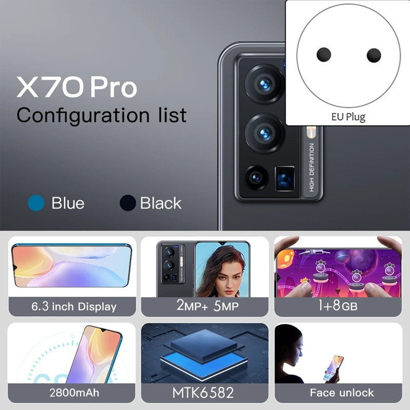 X70 Pro + смартфон с 5 5-дюймовым дисплеем четырёхъядерным процессором MTK6582 ОЗУ 1 ГБ
