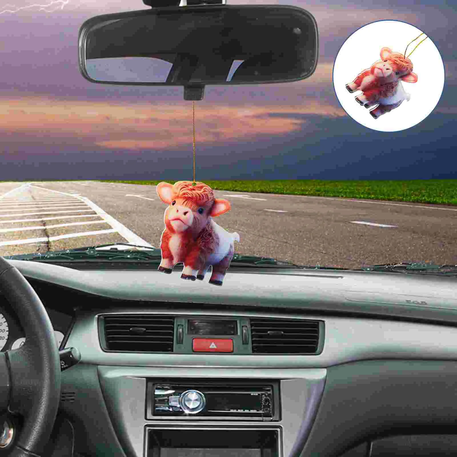 

Lovely Car Hanging Ornament Cow Hanging Decor Cartoon Highland Cow DIY Pendant