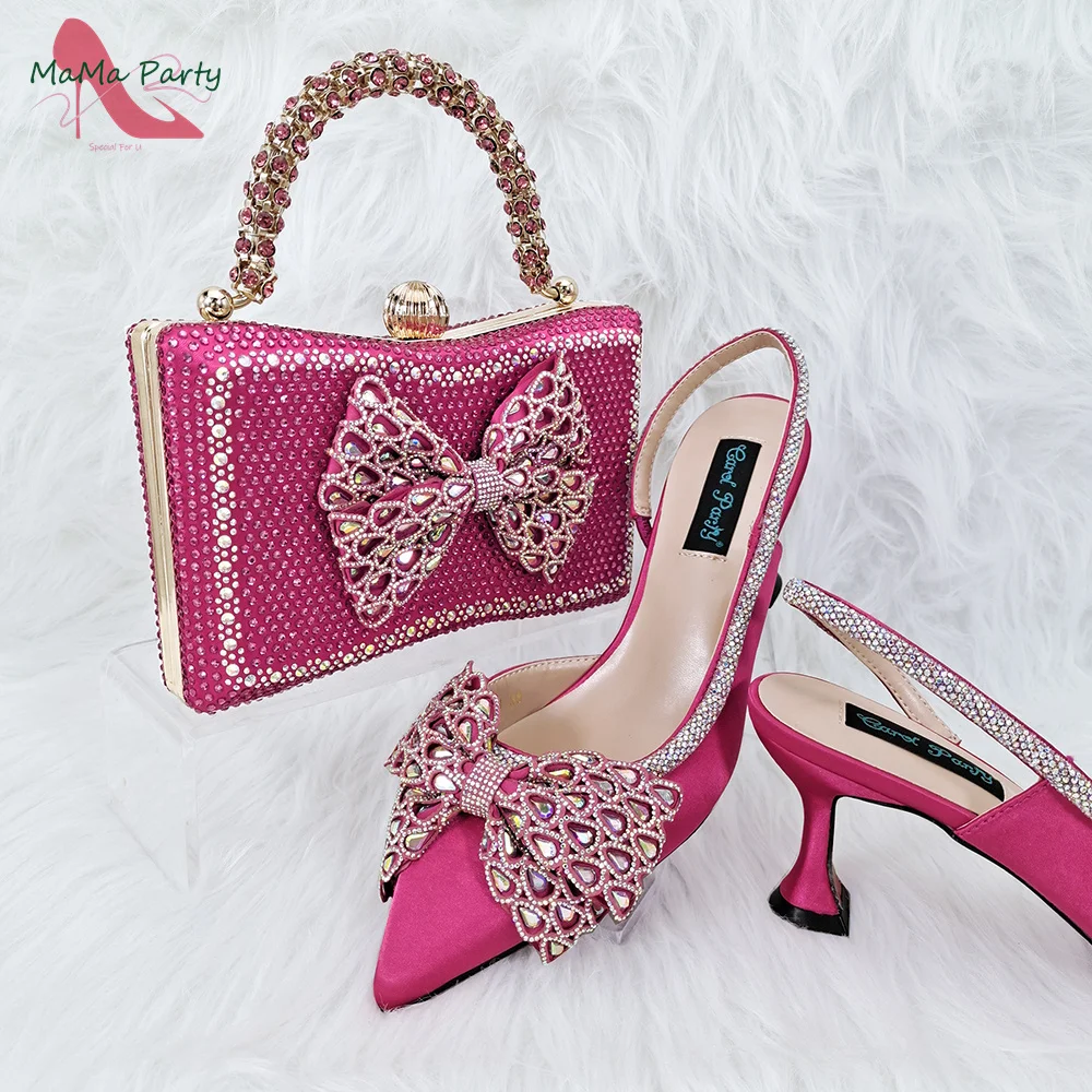 2024 High Quality New Design Shoes and Bag in Royal Blue Color Pointed Toe Special African Women Square Heels for Wedding Party