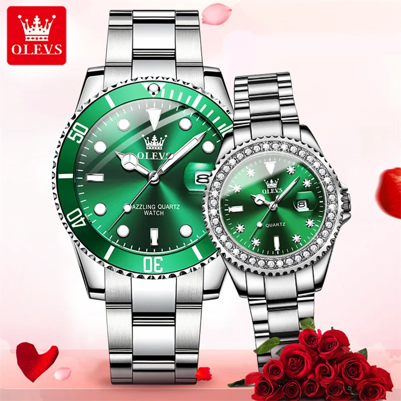 OLEVS Couple Watch Set Original For Men Business Women Fashion Casual Waterproof Stainless Steel Quartz Ladies Wristwatches