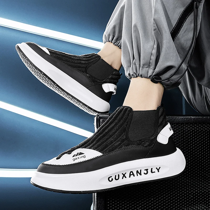 New Fashion Simple Men's Sports Shoes High Top Trendy Slip On Non-slip Sneakers Casual Comfortable Breathable Male Walking Shoes