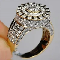 hot sale golden crystal zircon round ring for men engagement party wedding rings jewelry hand accessories size 6 13