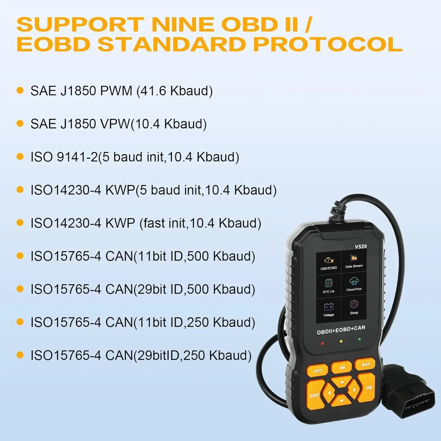 Новый сканер OBD2 V520 диагностический инструмент OBD в 10- языках детектор