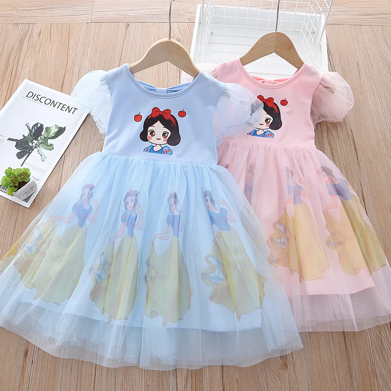 

Snow White Princess Dress for Girls Summer Disney Dresses Kids Cartoon Short Sleeve Lace Vestidos 3-8Y Children Kawaii Clothes