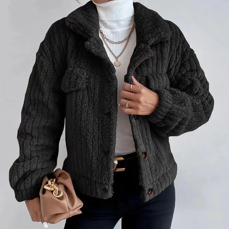 Faux Mink Fur Coat Padded Lapel Jacket Casual Striped Knit Coat Women's Winter Fur Coat 2022 New Plush Warm Cardigan Jumper