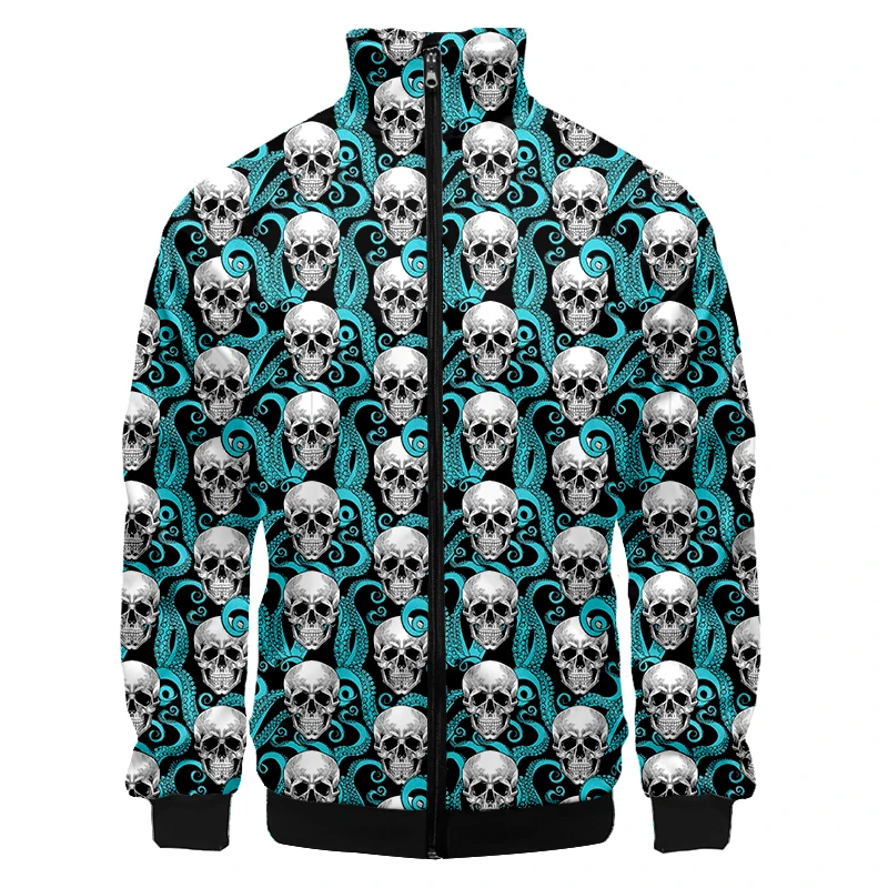

New Men's Zipper Jacket Black Skeleton Tentacle Skull 3d Print Jackets Casual Coats Man Outwears Stand Collar Pocket Tracksuits