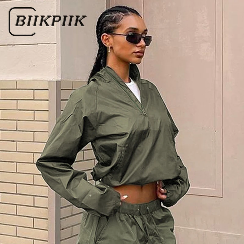 

BIIKPIIK Thin Coat Women Pullovers Zipper Stand Collar Woven Sweatshirts Female Autumn Casual Jackets Sporty Windbreaker Outwear