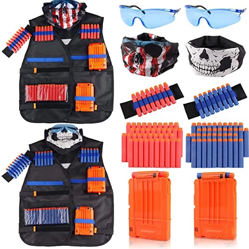 Black Tactical Vest Kit 2 Pack For Nerf Toy Guns N-Strike Elite Series Suitable For Kids Boys And Girls 4-15Years