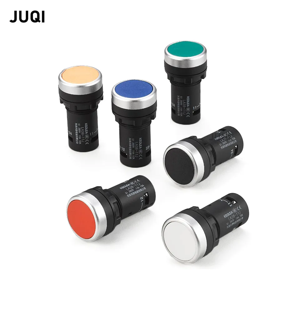 

1 шт. LA38 кнопочный переключатель 22 мм, плоский кнопочный переключатель с самовозвратом, 1НО/1НЗ, небольшой пуск, контроль мощности, красный и зеленый