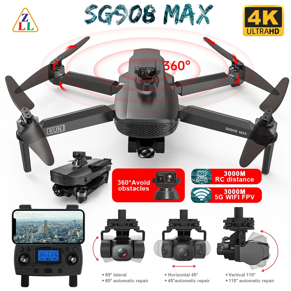 

SG908 Max GPS Dron 4K Profesional 3-Axis Gimbal HD Camera 5G Wifi FPV Dron 3KM RC Helicopter Quadcopter VS SG906 Max F11S 4K PRO