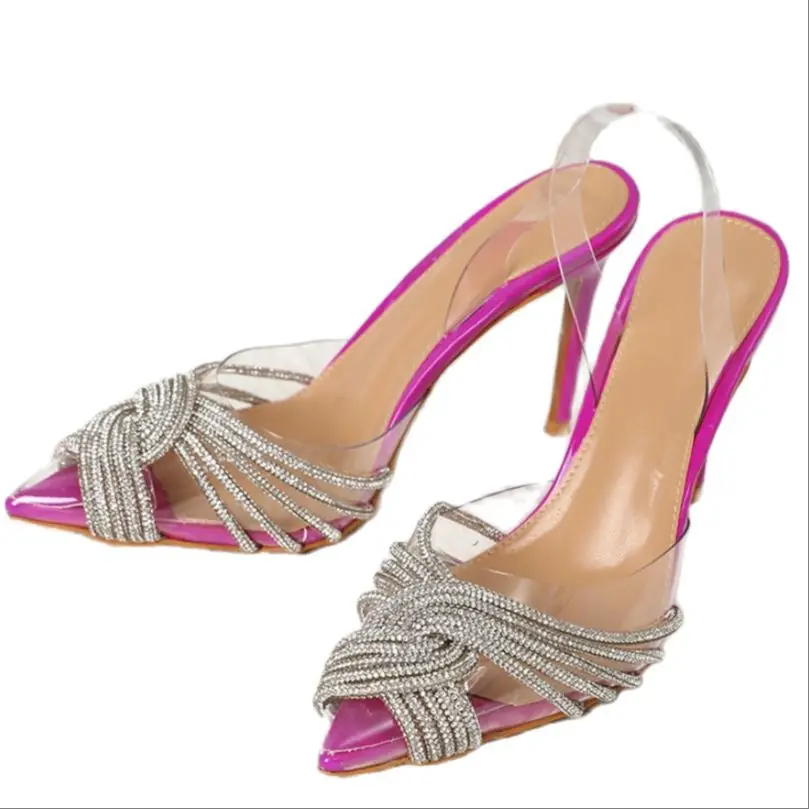 

HUAXI 2023 Summer New High-heeled Sandals For Women Pointed-Toe Film Rhinestone Stiletto Heels Roman Strap Wedding Party