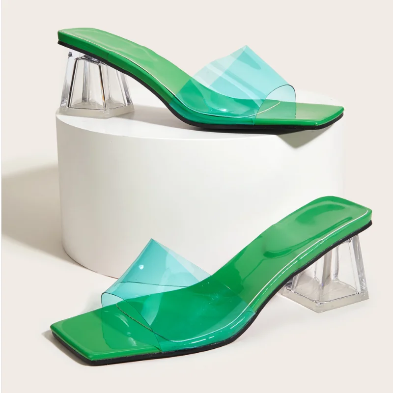 

Сандалии женские прозрачные на высоком каблуке, Босоножки с открытым носком, квадратный носок, тапочки для вечеринки, большие размеры 35 ~ 40