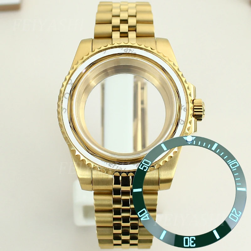 Золотой корпус часов SUB 40 мм юбилейный браслет C3 светящийся безель для Seiko NH34 NH35