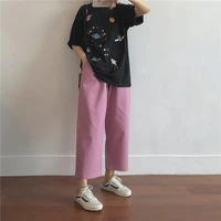 women harajuku high waist all match trousers solid baggy eens straight casual pants chic ankle length large size 2021 mujer 4xl