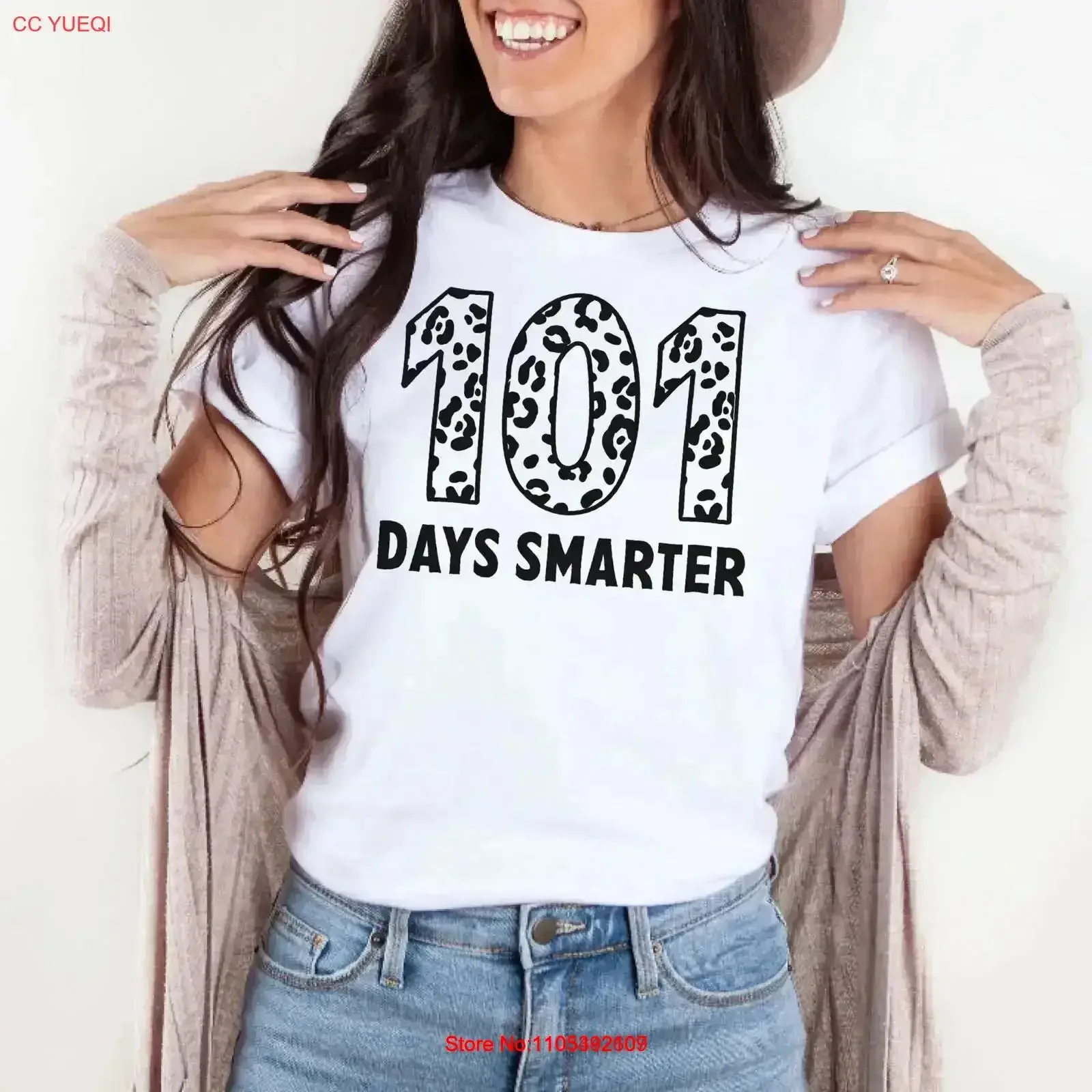 Фото Футболка 101 Days Smarter Dalmation с изображением 100 волшебных единорогов, винтажная, для девочек, в стиле уличной моды, с эффектом потертости, для празднования 100-го дня в школе №1