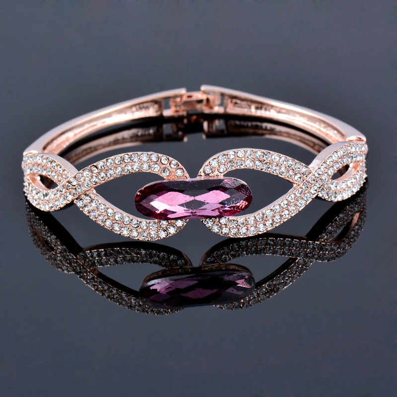 

SINLEERY Luxury Hollow Infinity Bangle Cuff For Women Rose Gold Color Purple Crystal Bracelets Best Friends Gifts ZD1 SSA