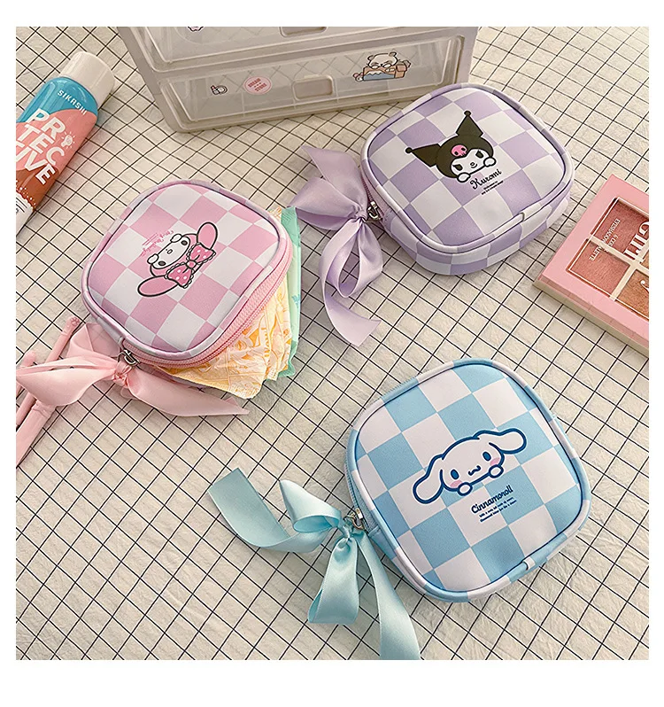 

Sanrio Cartoon Storage Bag Kuromi Melody Cinnamonroll Women Tampon Sanitary Napkin Storage Bag Mini Cosmetics Coin Purse Bag