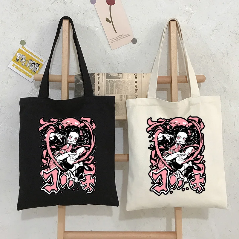 

Canvas Corduroy Shoulder Shopping Bags Anime Print Women Shopper Daily Handbag Female Y2k Storage Reusable Foldable Totes Bags