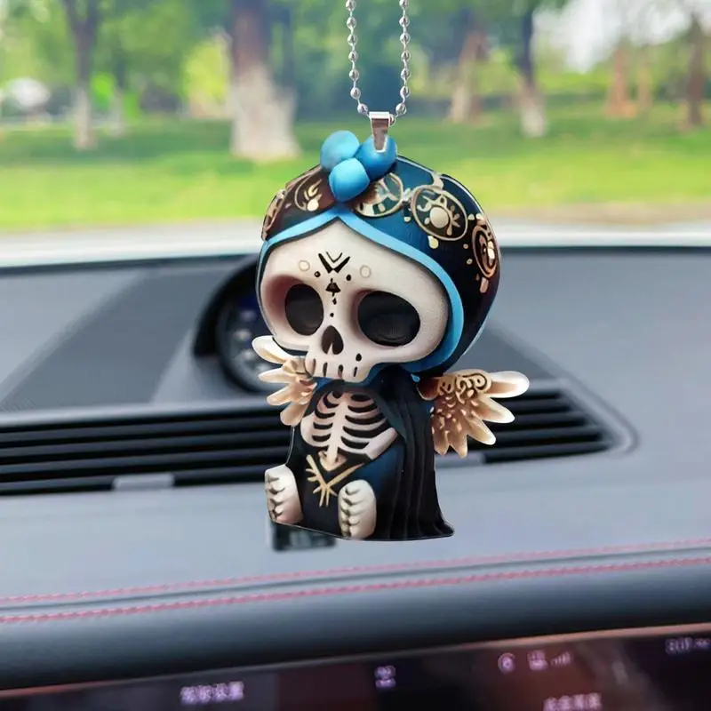 

Rear View Mirror Accessories Cool Skeleton Pendant Halloween Car Charm Interior Accessories 2D Acrylic Ornament Goth Gift