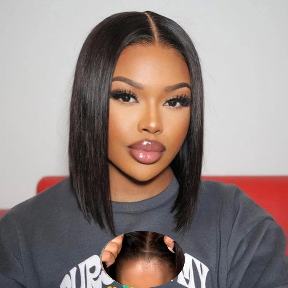 13X4 Бесклеевой парик из натуральных волос 180 Плотность Прямой Боб 4X4 Кружевные