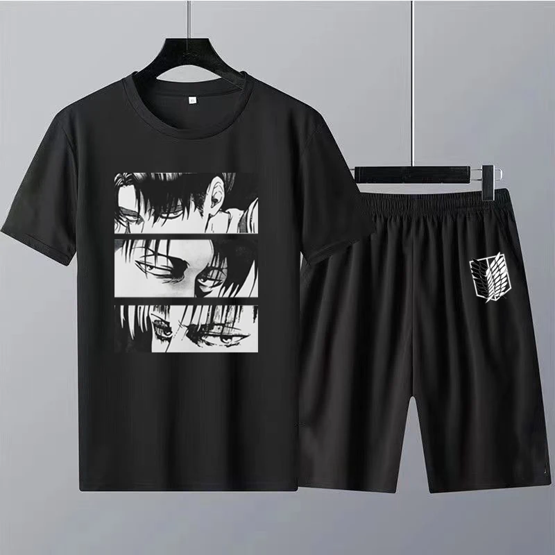 Attack On Titan Short Sets Japan Anime T Shirt Shorts Harajuku Mens Designer Clothes Manga Graphic Tees Oversized Fashion Suits