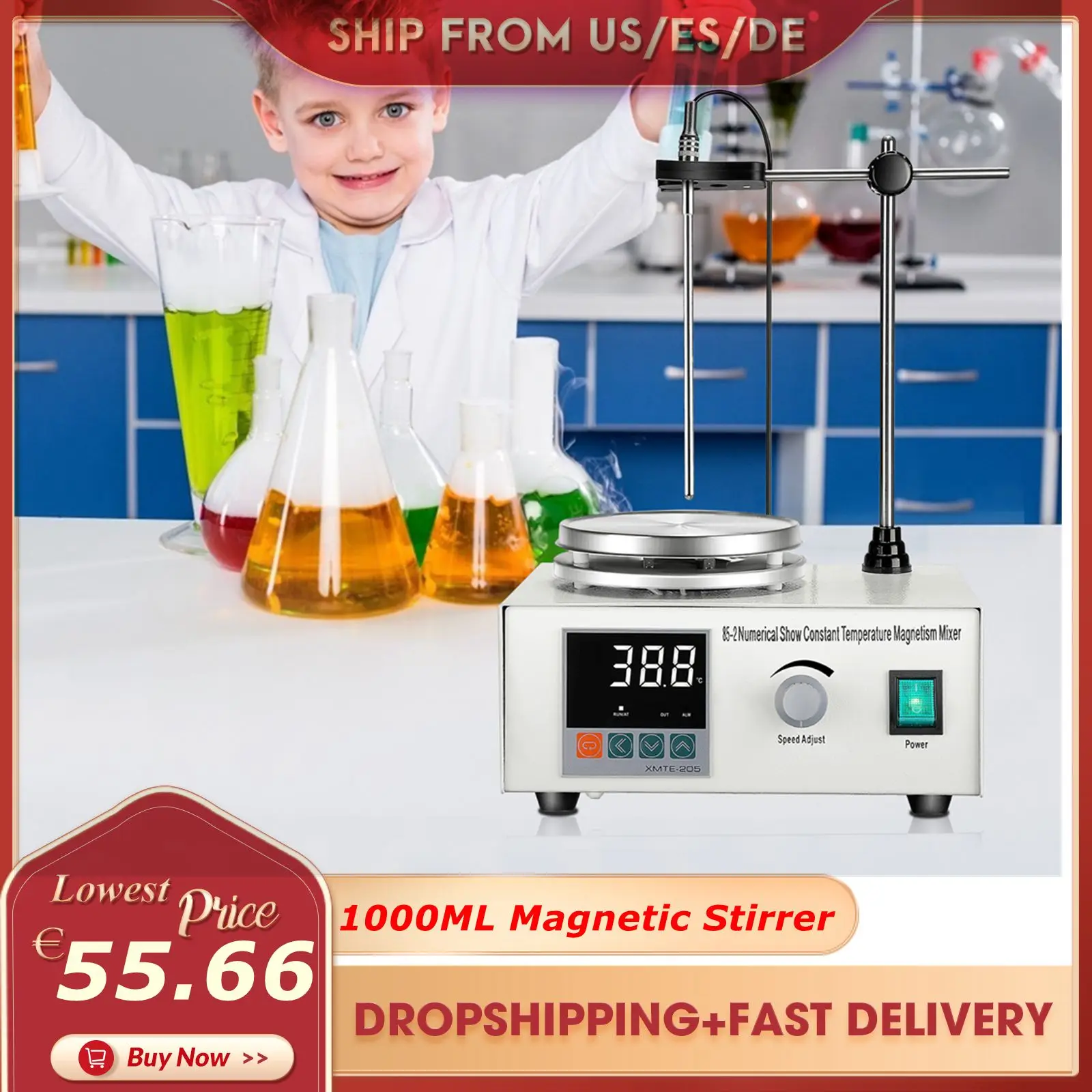 Digital Lab Magnetic Stirrer Hot Plate Chemistry Heater Mixer Agitador 33.8 Floz Heating Mixer 85-2 School Equipment 1000ml