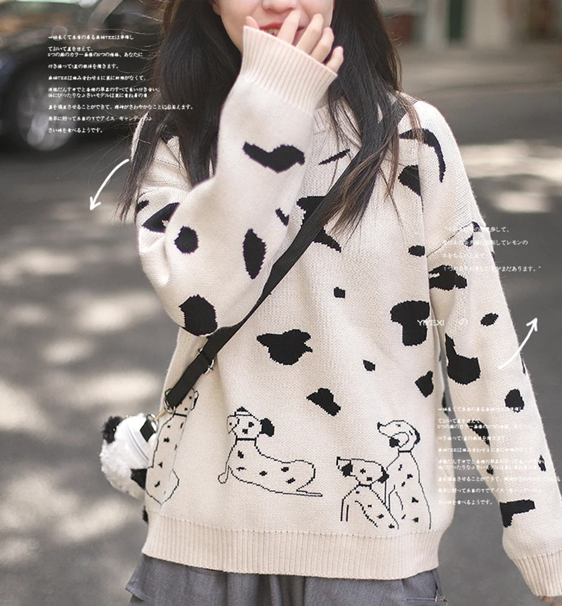 

Winter Cute Cartoon Dog Women Thick Sweater Pullovers O Neck Long Sleeve Ladies Warm Knitwear Tops Jumpers