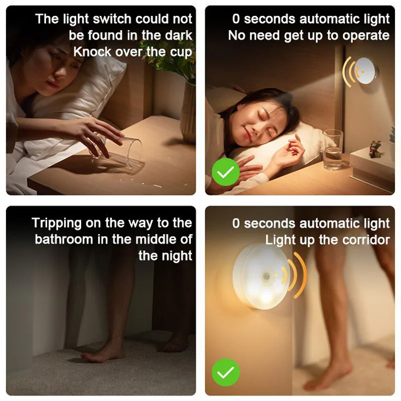 Drop Ship Motion Sensor LED Night Light USB Rechargeable Energy-saving Automatic Wall-Mounted Body Induction Lamp |