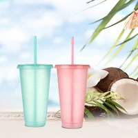 portable plastic flash powder water bottle with straws lid reusable eco friendly juice coffee drinking mug drinkware fresh style