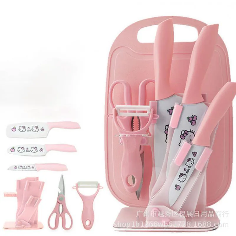 

Sanrio Plush Hellow Kittys Kawaii Cartoon Cute Stainless Steel 7 Piece Knife Set Anime Plush Toys for Girls Birthday Gift