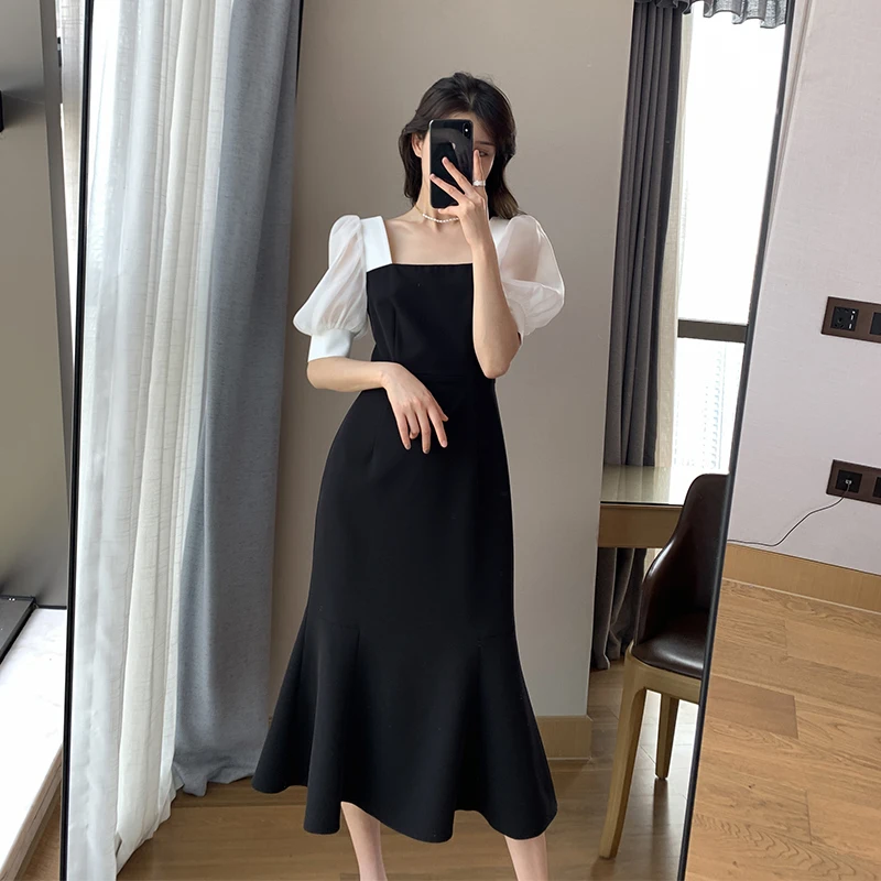 

French retro women's party short-sleeved women slim casual Korean dress elegant summer 2021