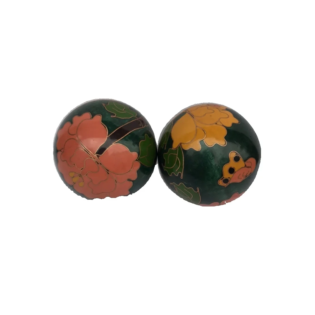 

LAOJUNLU Magnetic Baked Blue Cloisonne Fitness Ball Massage Handball A Pair Of Flowers Blooming Rich Filigree Craft Playing