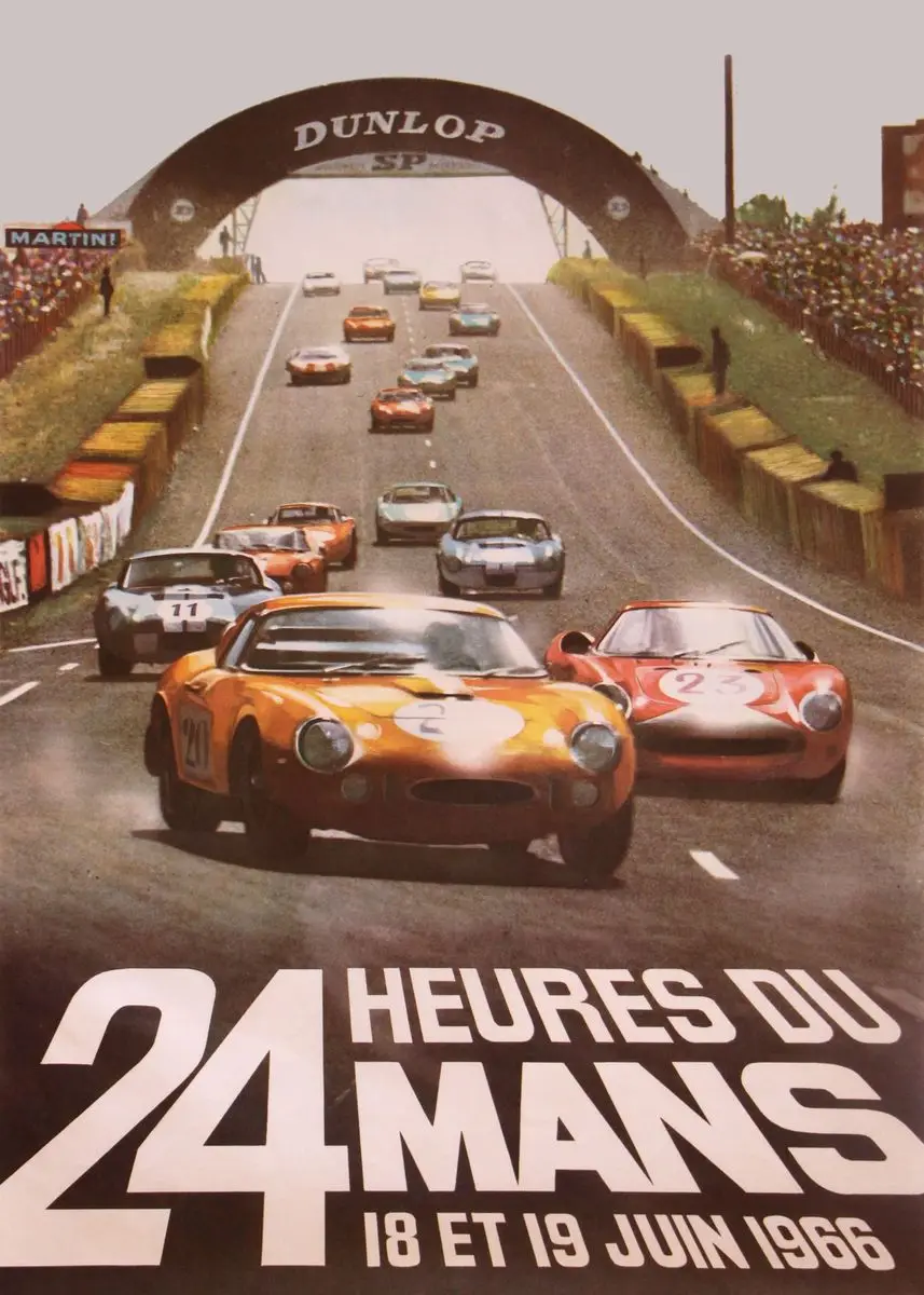 Винтажный постер F1 формула Grand Track для гоночного автомобиля 24 часа с изображением