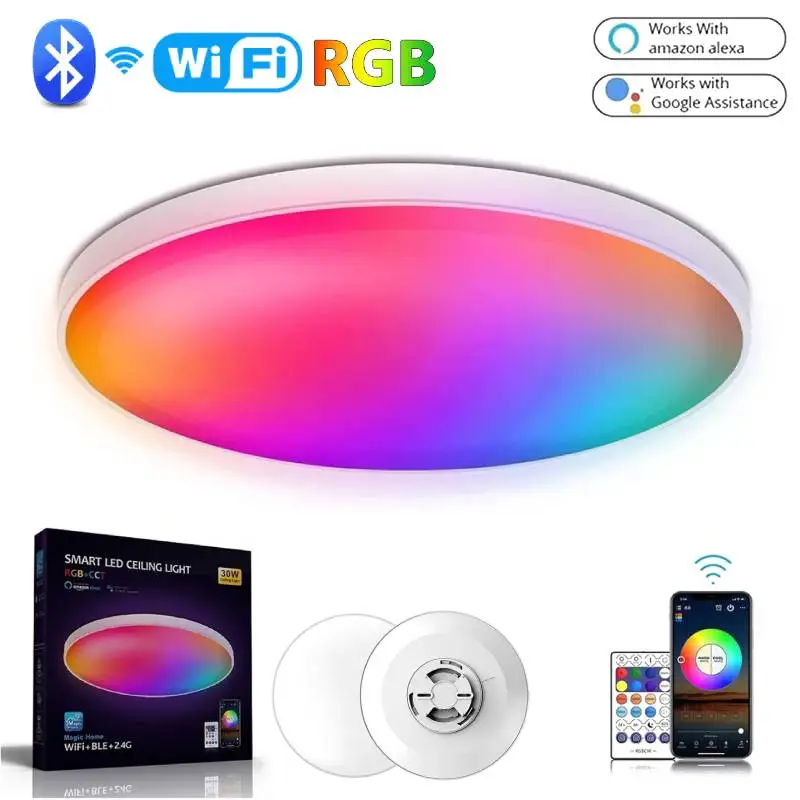 

Wifi BLE RGB 30W Led Ceiling Light Smart Lamp Microphone Music Function Lighting For Living Room Work With Alexa /Google Home