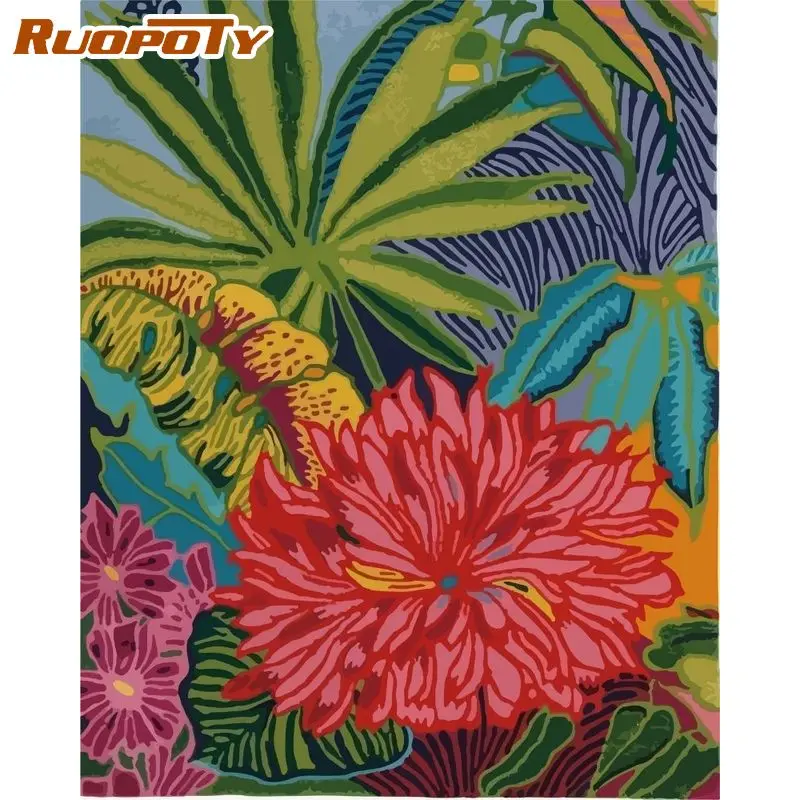 

RUOPOTY Acrylic Painting By Numbers Paint Kit Coloring By Numbers Abstract Flowers Wall Art For Handiwork Gift For Adults