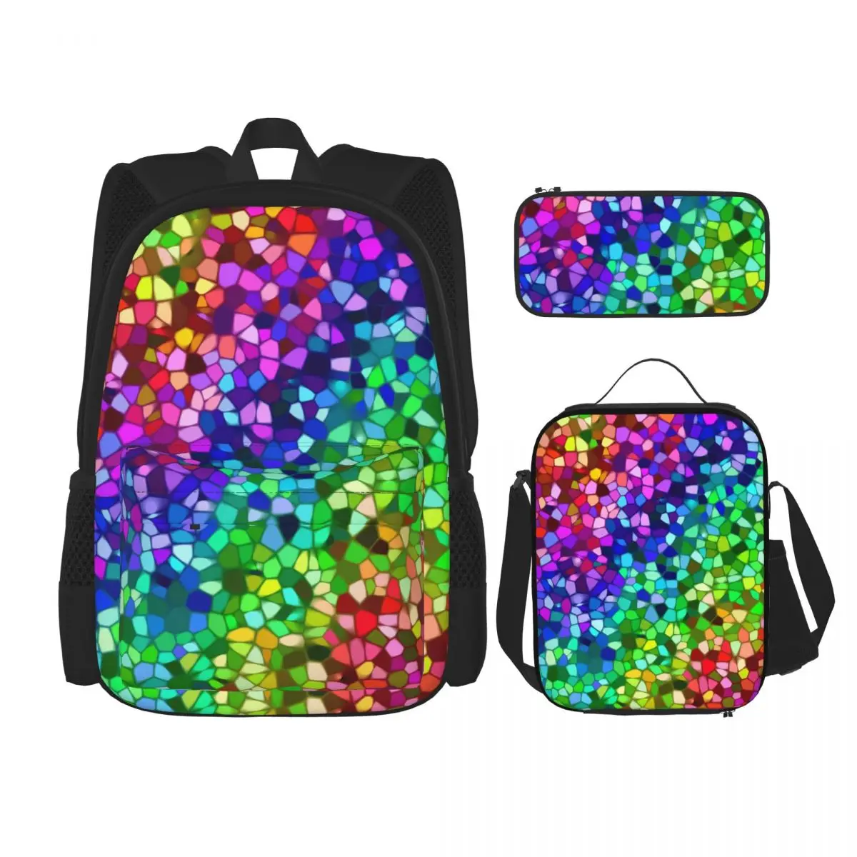

3 Pcs Set Children's Backpacks School Bag for Girls Schoolbags Lunchbox School Child With Pencil Case Abstract Rainbow Colored