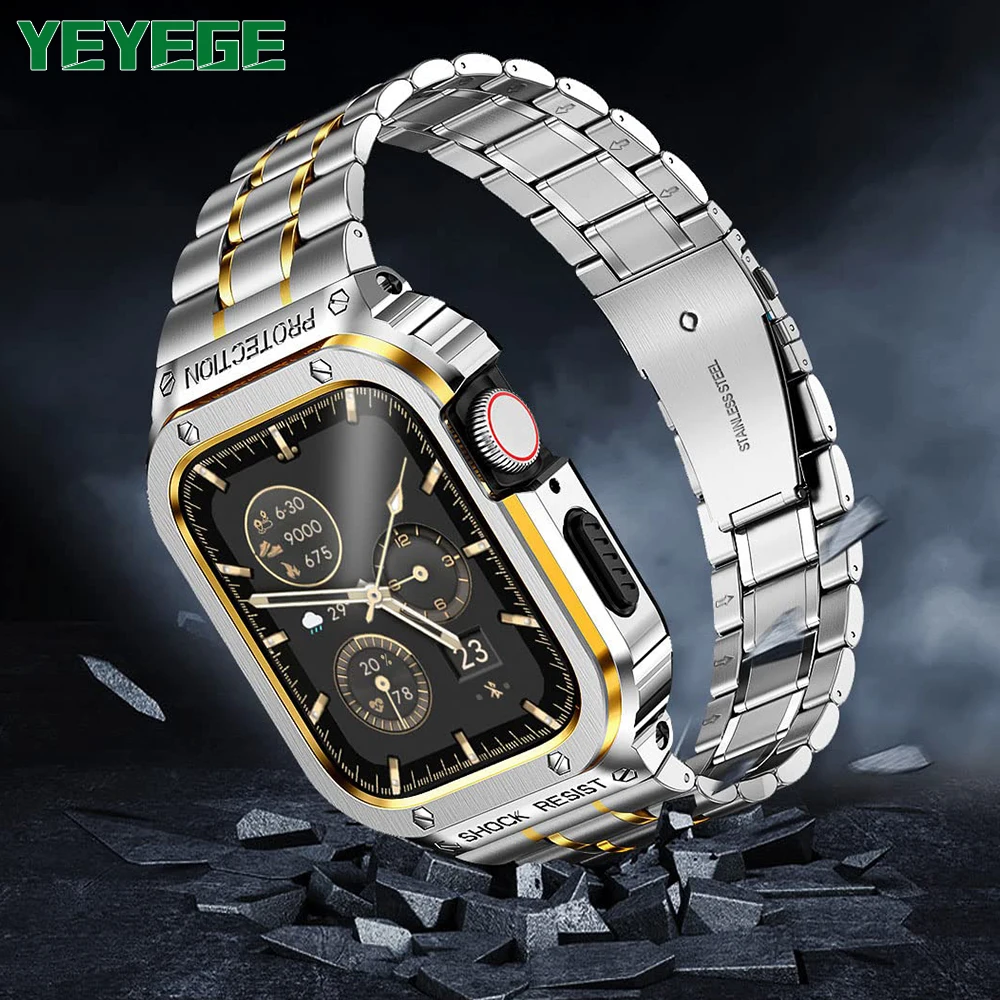 

Stainless Steel Strap+Case For Apple Watch Band 45mm 44mm 45 44 mm Bumper Frame Cover Accessories iwatch Series 8 4 5 SE 6 7