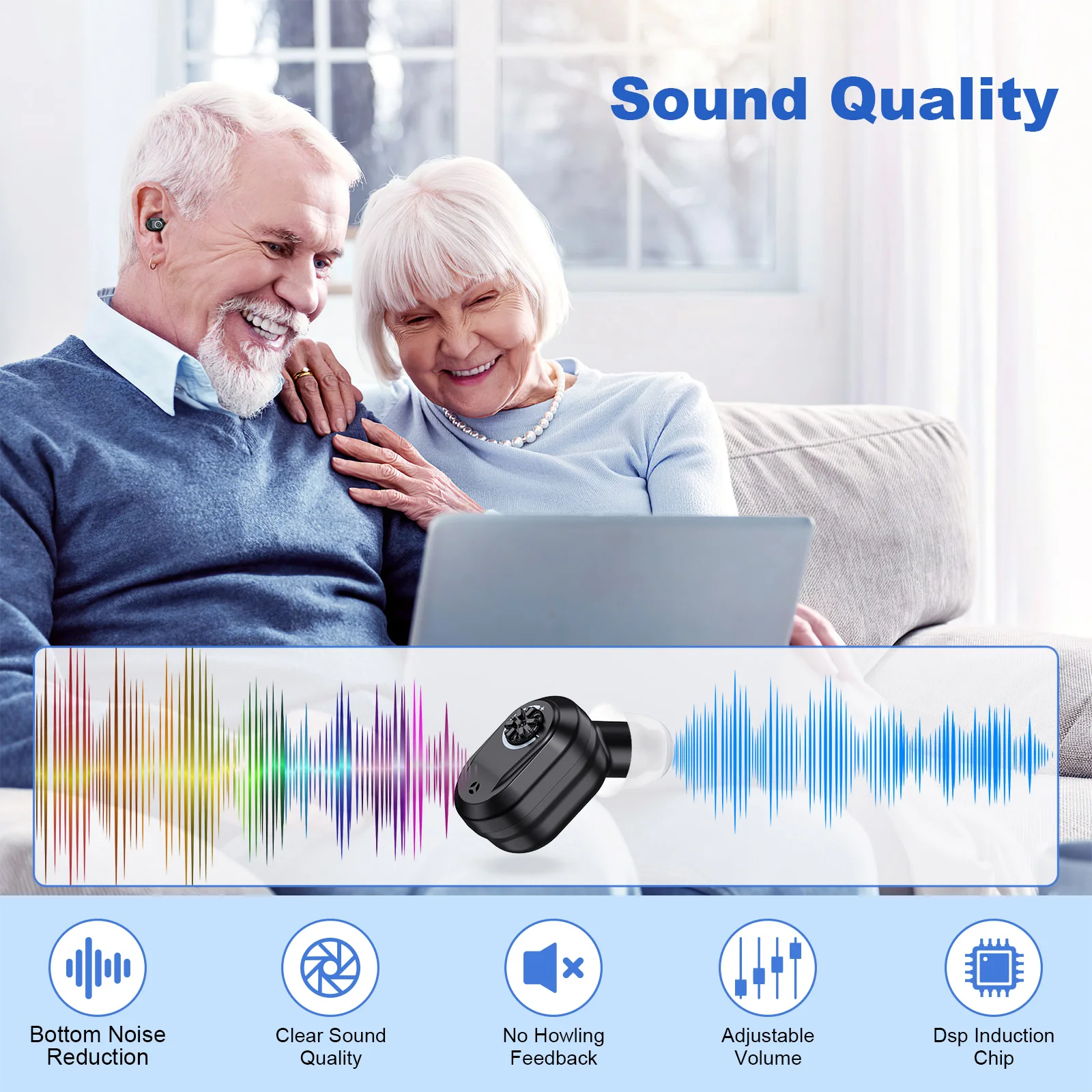 Цифровой слуховой аппарат с шумоподавлением для пожилых людей перезаряжаемый CIC