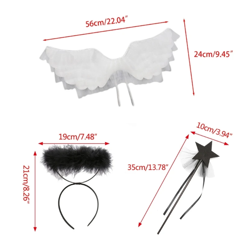 Headband Angel Wings Magic Wand for Kids Angel Costume Adult Feather Wings Halloween Masquerade Role for Play Props images - 6