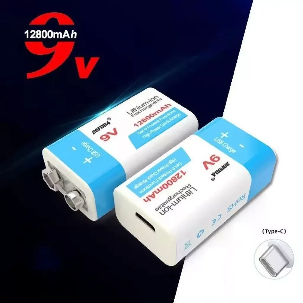 

9V Battery 12800 Large Capacity USB Rechargeable Battery Suitable for Multimeter Wireless Microphone Guitar lithium ion